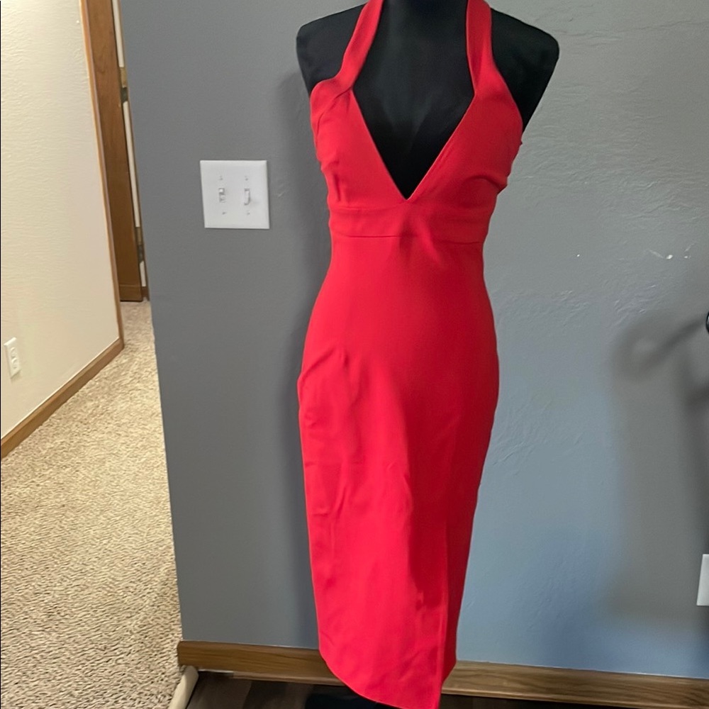 NICHOLAS  Elegant Red Halter Dress